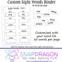Custom Sight Words Binder