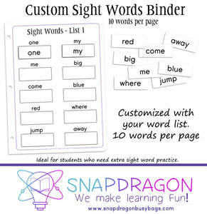 Custom Sight Words Binder
